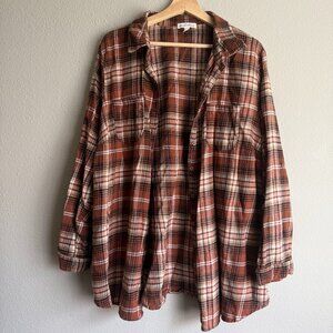 3X Brown & Off White Plaid Button Up